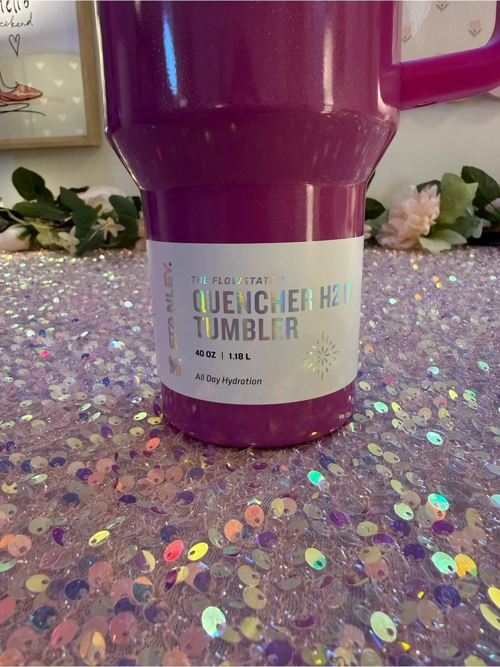 NWT Stanley 40 oz Quencher H2.0 FlowState Tumbler in “Punch Shimmer” 🩷✨ - Picture 3 of 9